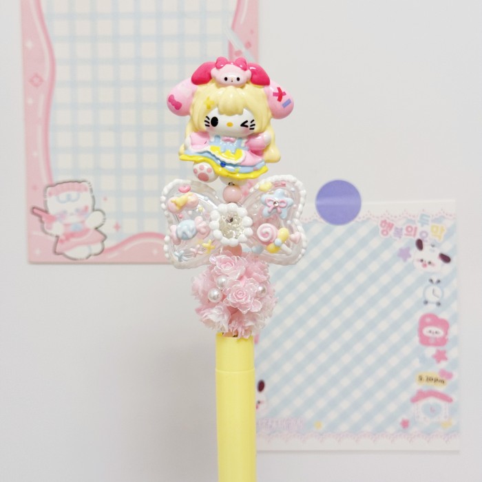 Beadable Ball Pen Yellow Kitty