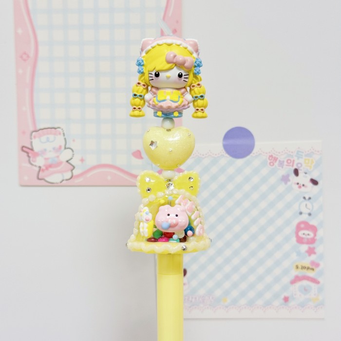Beadable Ball Pen Yellow Kitty