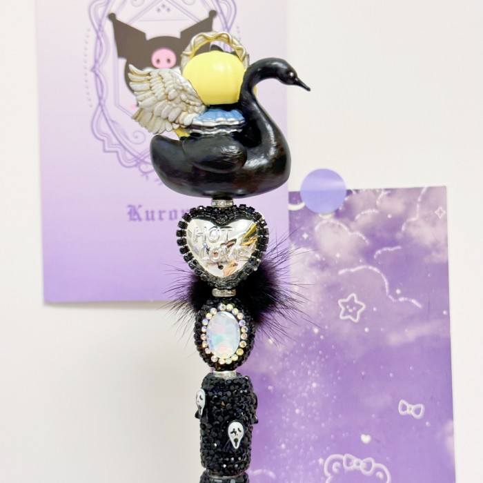 Beadable Ball Pen Black Swan Kitty