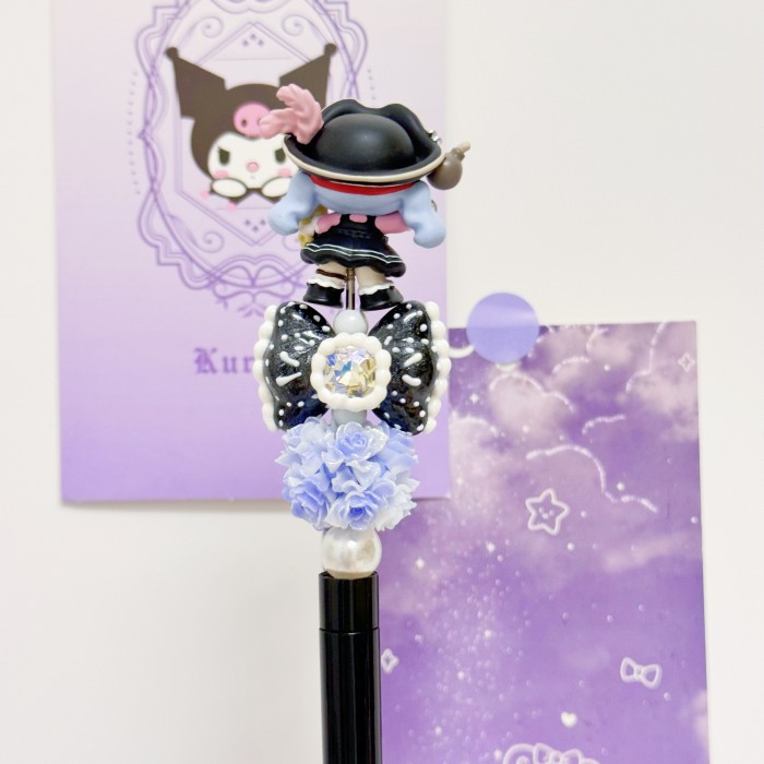 Beadable Ball Pen Blue & Black Kitty