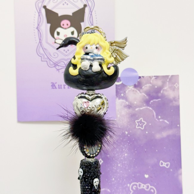 Beadable Ball Pen Black Swan Kitty