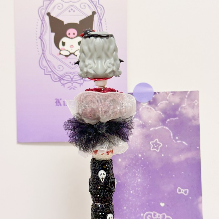 Beadable Ball Pen Red & Black Kitty