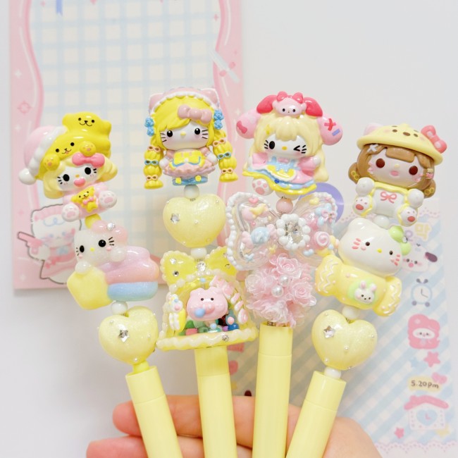 Beadable Ball Pen Yellow Kitty