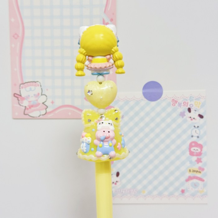 Beadable Ball Pen Yellow Kitty