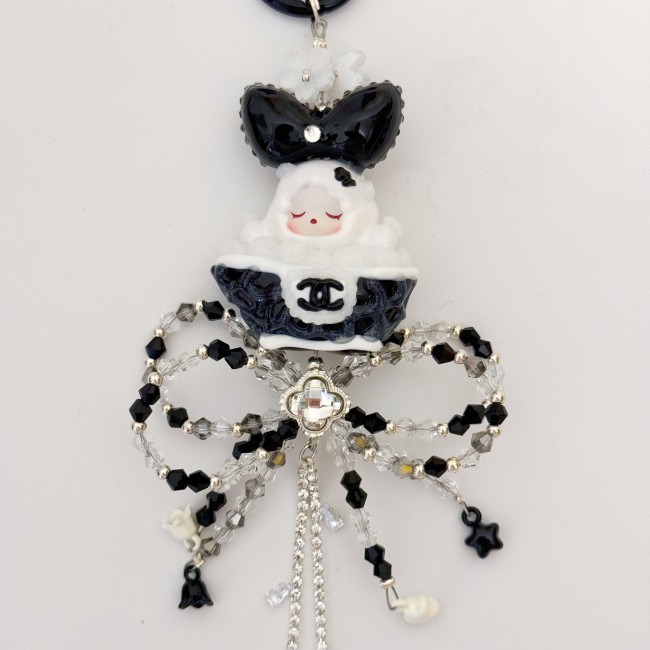 Hand Painted Doll Phone Charm-CHANEL STYLE SKULL PANDA