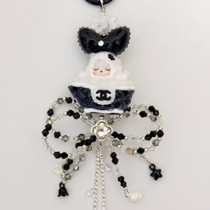 Hand Painted Doll Phone Charm-CHANEL STYLE SKULL PANDA
