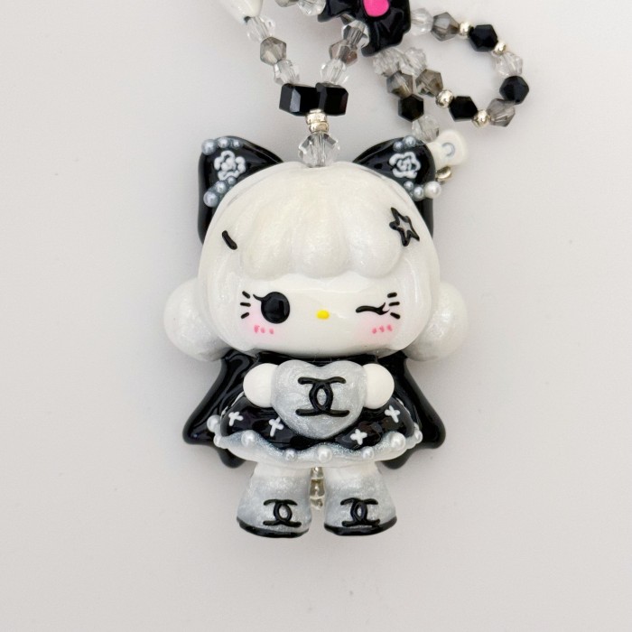 Hand Painted Doll Phone Charm-CHANNEL STYLE KITTY