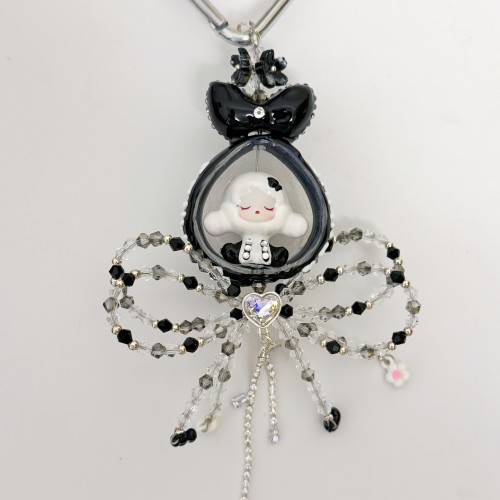 Hand Painted Doll Phone Charm- CHANEL STYLE SKULL PANDA