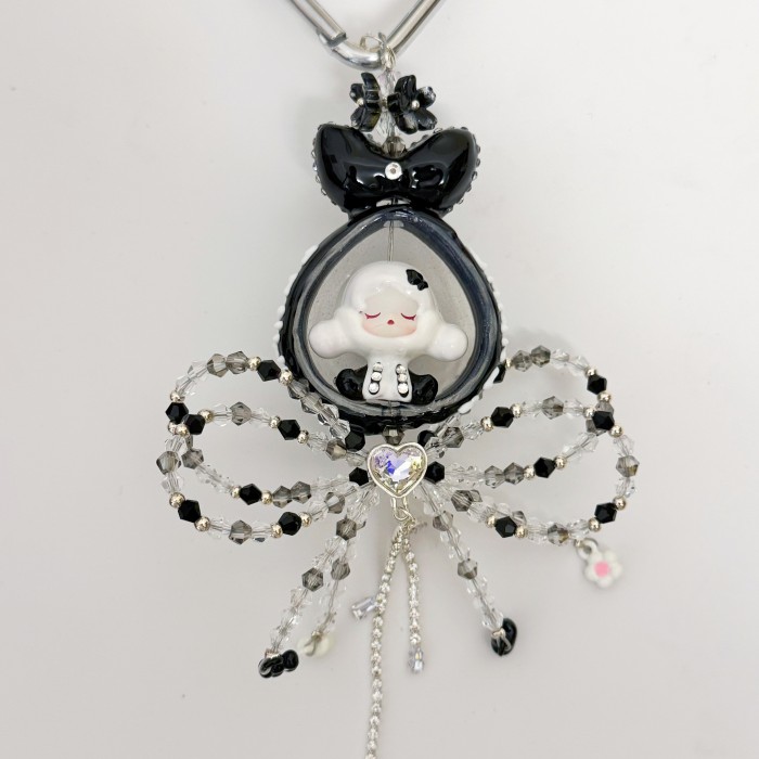 Hand Painted Doll Phone Charm- CHANEL STYLE SKULL PANDA