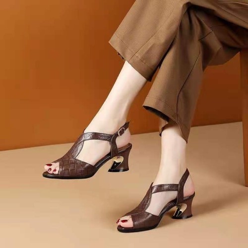 New Summer peep toe high heeled sandals breathable hollow-out chunky heel buckle sandals for women heels
