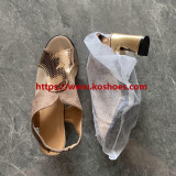 2023 Summer new Heeled Sandals women's chunky heel hollow mesh high heel women's sandals shoes soft leather