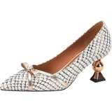 Women's green Sandals high heels abnormal shape heels 2023 New peep toe pearl bow back open shoes sandals chunky heel