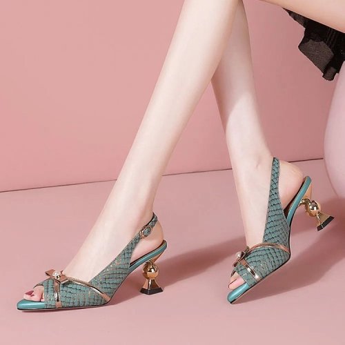Womens sandals high heeled 2023 Summer new thick heel bow tie buckle back empty open toe sandals for women