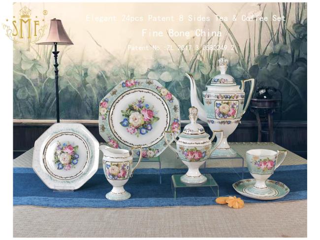 24pcs European Style Porcelain Tea Set  with Classic Floral Design Ceramic Bone china Coffee Set Tableware Service Sets