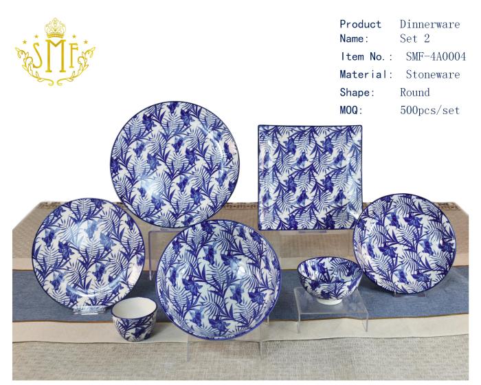 wholesale price China Factory OEM ODM Natural Pattern Design Pad Printing Stoneware Dinner Plates set ceramic dinnerware sets