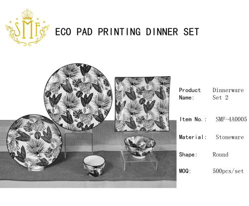 wholesale price China Factory OEM ODM Natural Pattern Design Pad Printing Stoneware Dinner Plates set ceramic dinnerware sets