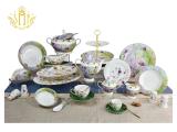 New Design Elegant Complete 24pcs 60pcs 72pcs Set 10.5' Ceramic Dinner Plate Set with Beads Trim Dessert Cake Plate Dish with Gift Box