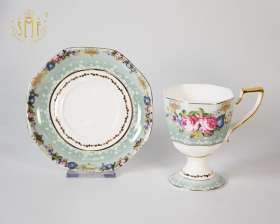 Fast Delivery Floral Pattern Cermamic Fine Bone China Coffee Cup and Saucer Set European Style Tea Time Table Set