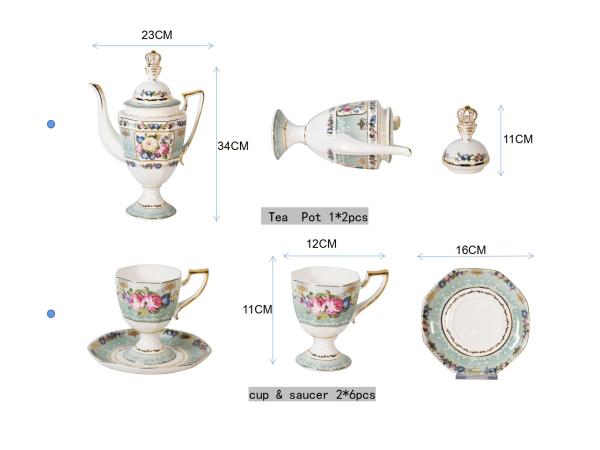 Fast Delivery Floral Pattern Cermamic Fine Bone China Coffee Cup and Saucer Set European Style Tea Time Table Set
