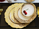 24pcs Embossed gold porcelain tableware set luxury style bone china dinner sets