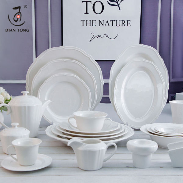 DianTong hot sale custom logo restaurant wedding white ceramic crockery porcelain dinner set tableware dinnerware