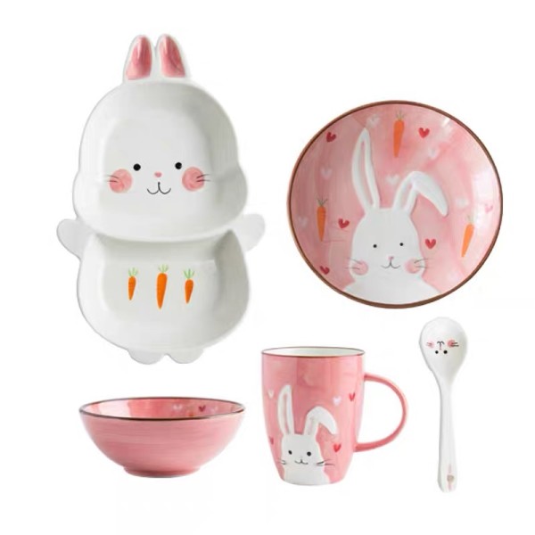 Ceramic 4pcs Set Breakfast Dinner Sets for Kids with 3D Animal Pattern Cartoon Design Children's Tableware Bowl Mugs And Plate