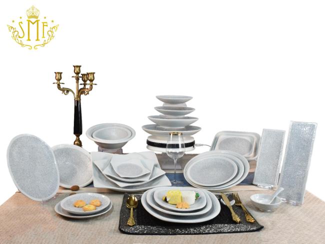 Sparkle Silver Reinforced Ceramic Dinnerware Set for Hotel and Restaurant Hand-Painted Craft Tableware Set