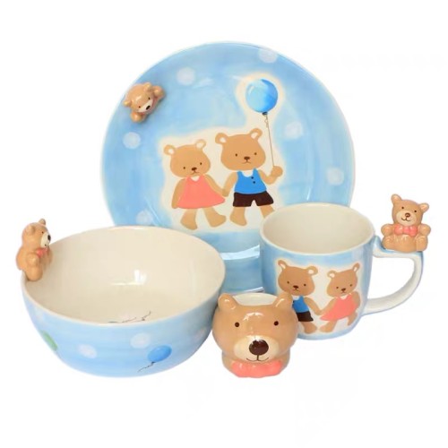 Ceramic Dinnerware Sets for Kids 3D Printed Animal Pattern Cartoon Dinner Sets Ceramic Tableware Bowl Mugs And Plate