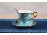 Noble Embossed Gold Floral Design Coffee Set Cup and Saucer Tea Time Table ware set with Van Apricot Blossoming Design