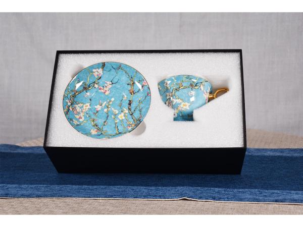 Noble Embossed Gold Floral Design Coffee Set Cup and Saucer Tea Time Table ware set with Van Apricot Blossoming Design