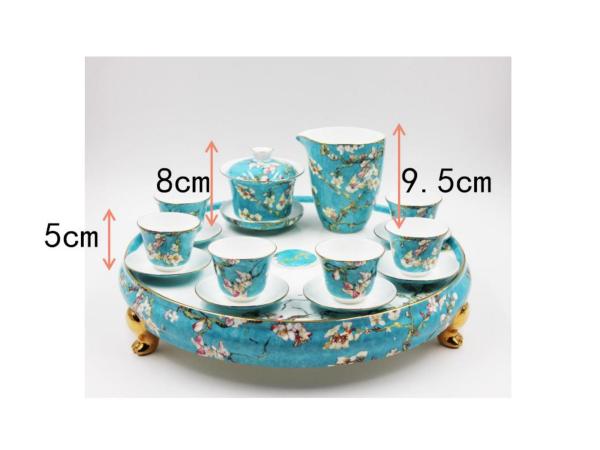 Chinese Style Kung Fu Tea Set 16pcs Tea Cup and Saucer Set with Tea Tray by Fine Bone Chinaware for Home Life and Tea House