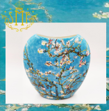 Boutique Ceramic Art Essence Vase for Collection or Household Decoration by Fine Bone Chinaware by Van Gogh Painting Apricot Blossom Floral Embossed Gold Decoration for Hotel Lobby Display and Artists Collection