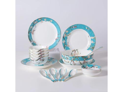 Fine Bone China Dinner Plates and Rice Bowls Spoons Gift Set