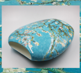 Boutique Ceramic Art Essence Vase for Collection or Household Decoration by Fine Bone Chinaware by Van Gogh Painting Apricot Blossom Floral Embossed Gold Decoration for Hotel Lobby Display and Artists Collection