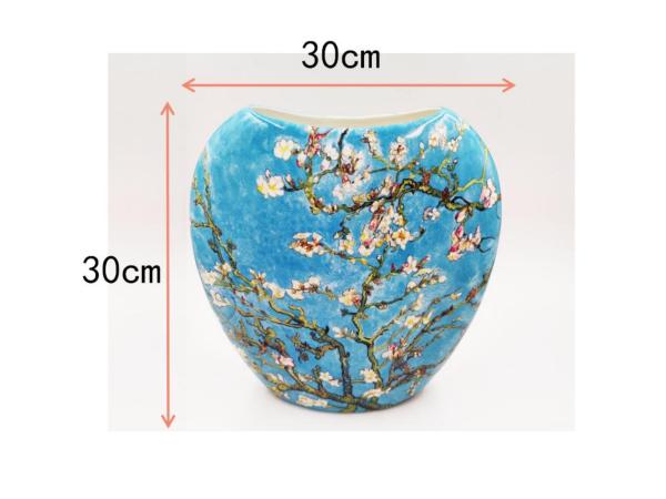 SMF Top Brand Boutique Ceramic Art Essence Vase for Collection or Household Decoration by Fine Bone Chinaware by Van Gogh Painting Apricot Blossom Floral Embossed Gold Decoration for Hotel Lobby Display and Artists Collection