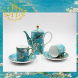 Fine Bone Chinaware 6pcs Tea Cup and Saucer Set Tea Pot for Tea Time Serving Tableware Set for Tea House