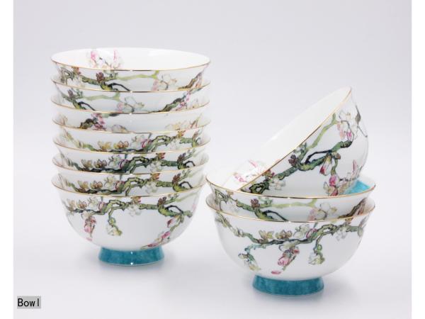 Fine Bone China Dinner Plates and Rice Bowls Spoons Gift Set