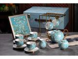 Pretty Floral Embossed Gold Tea Set Milk Pot Sugar Can Tea Pot  3pcs Sets Made by Fine Bone China with Van Gogh Painted Apricot Blossom Design