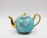 Pretty Floral Embossed Gold Tea Set Milk Pot Sugar Can Tea Pot  3pcs Sets Made by Fine Bone China with Van Gogh Painted Apricot Blossom Design