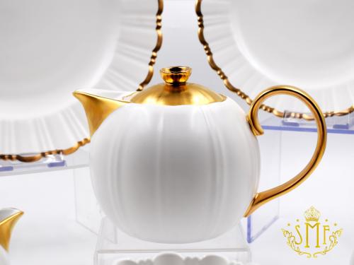 SMF A grade New Design Pumkins Shape Fine Bone China Coffee Tea Pot Set Cup and Saucer Ceramic Desserts Plate with Hand-painting gold decoration craft for home and restaurant tea time