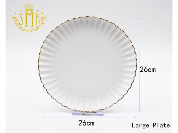 Vintage Ice Snow White Fine Bone China Teapot Set  Dinner Plate and Dessert bowls A grade Food Safety with gold rim decoration