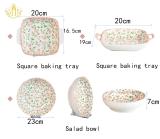 Customized Fresh Floral Design Pad Printing Tableware Dinner set Bowls Plates for Kids Lead Free Cadium Free Eco Friendly Stoneware Dining Dinnerware for Home and School Children