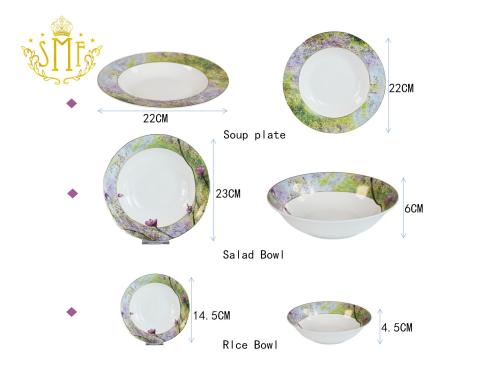 OEM/ODM Fresh Natural Floral and Birds Decals Design New Bone China Ceramic Dinner Plates and Bowls Full Set Composition Tableware Dinnerware for Household and Restaurant SGS approved Food Safety A Grade Quality