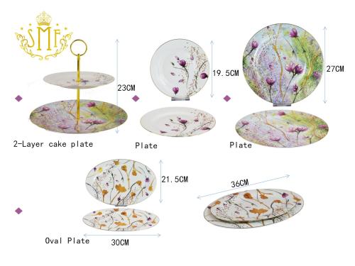 OEM/ODM Fresh Natural Floral and Birds Decals Design New Bone China Ceramic Dinner Plates and Bowls Full Set Composition Tableware Dinnerware for Household and Restaurant SGS approved Food Safety A Grade Quality