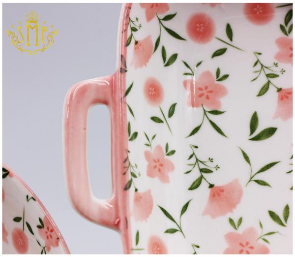 Customized Fresh Floral Design Pad Printing Tableware Dinner set Bowls Plates for Kids Lead Free Cadium Free Eco Friendly Stoneware Dining Dinnerware for Home and School Children
