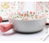Customized Fresh Floral Design Pad Printing Tableware Dinner set Bowls Plates for Kids Lead Free Cadium Free Eco Friendly Stoneware Dining Dinnerware for Home and School Children