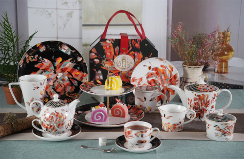 SMF Patent Design Bone China Dinner Plate Set Dinnerware Sets Wholesale Ceramic Tableware Teapot