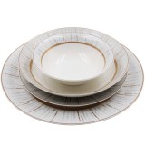 New Bone 16pcs Dining Set with Embossed Real Gold Design Decal 16pcs Set Tableware for Home