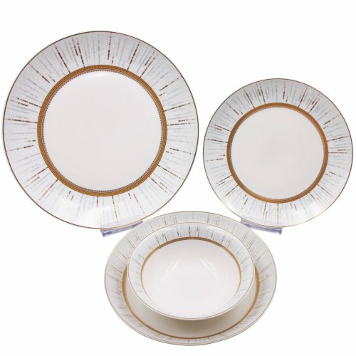 New Bone 16pcs Dining Set with Embossed Real Gold Design Decal 16pcs Set Tableware for Home