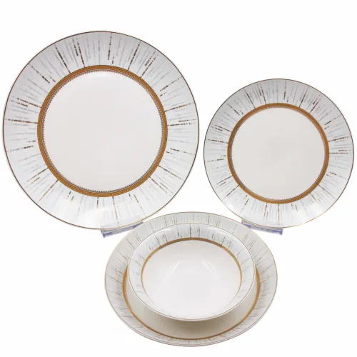 New Bone 16pcs Dining Set with Embossed Real Gold Design Decal 16pcs Set Tableware for Home